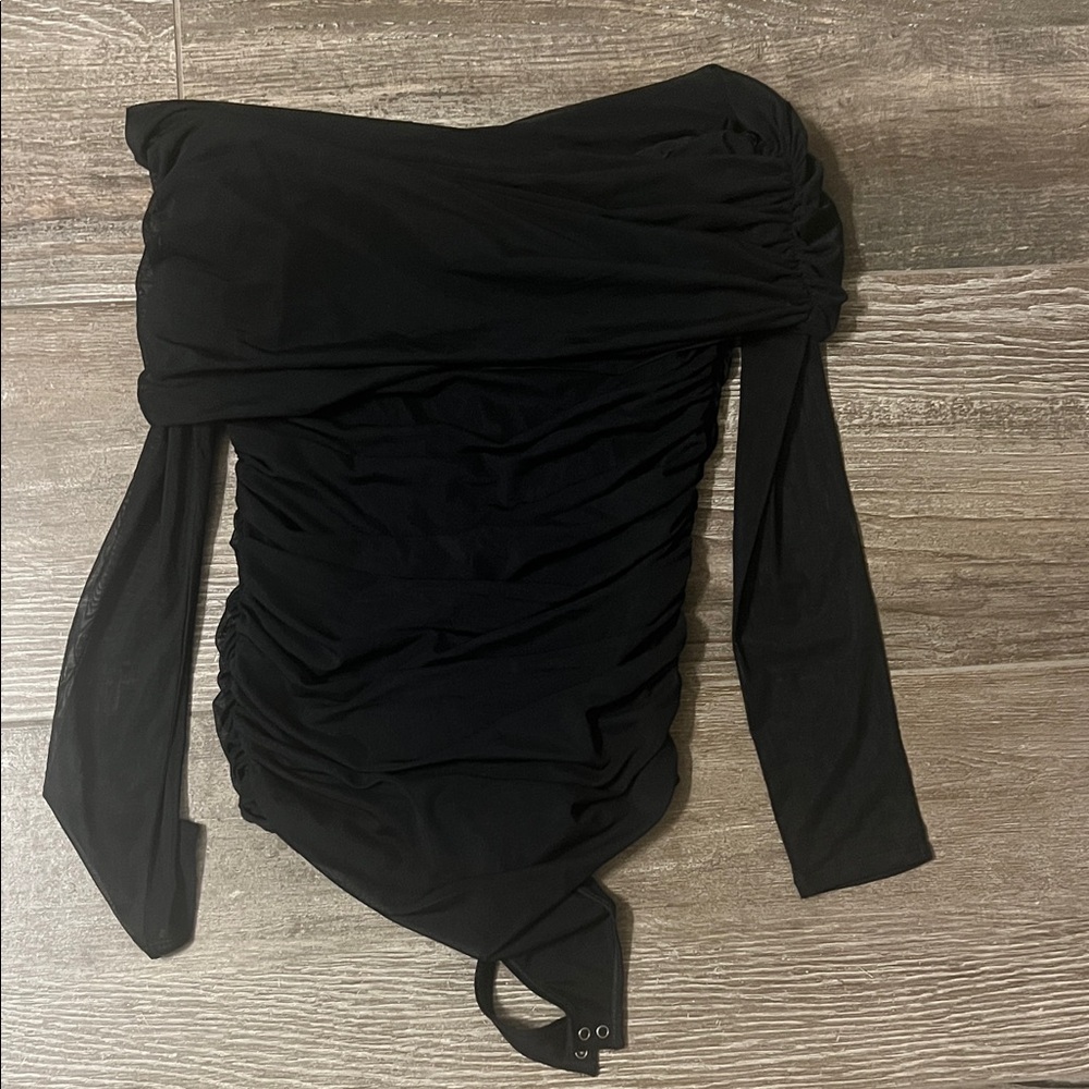 Abercrombie Black Ruched Bodysuit with Off-Shoulder rouching